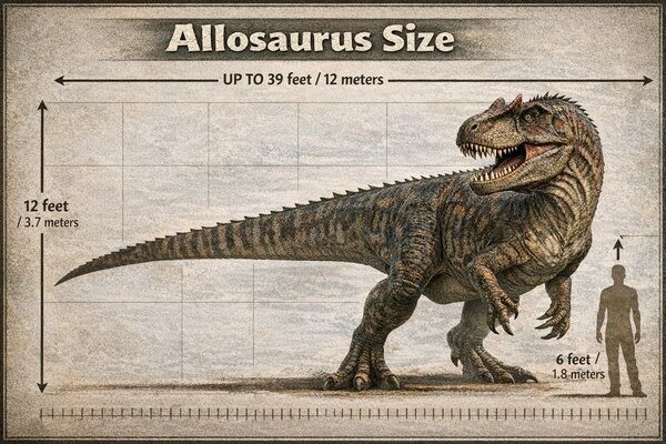 Adult Allosaurus size next to a human for scale.